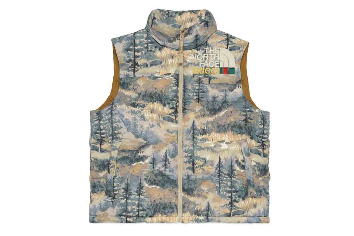 Pre-owned Gucci X The North Face Padded Vest Forest Print