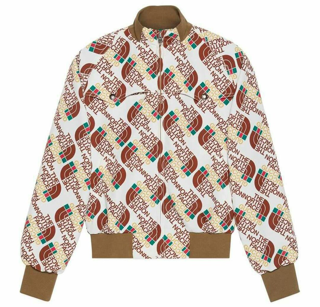 Gucci X The North Face Web Print Technical Jersey Jacket Brown Beige Ss21 Gucci X The North Face Web Print Technical Jersey Jacket Brown Beige Ss21