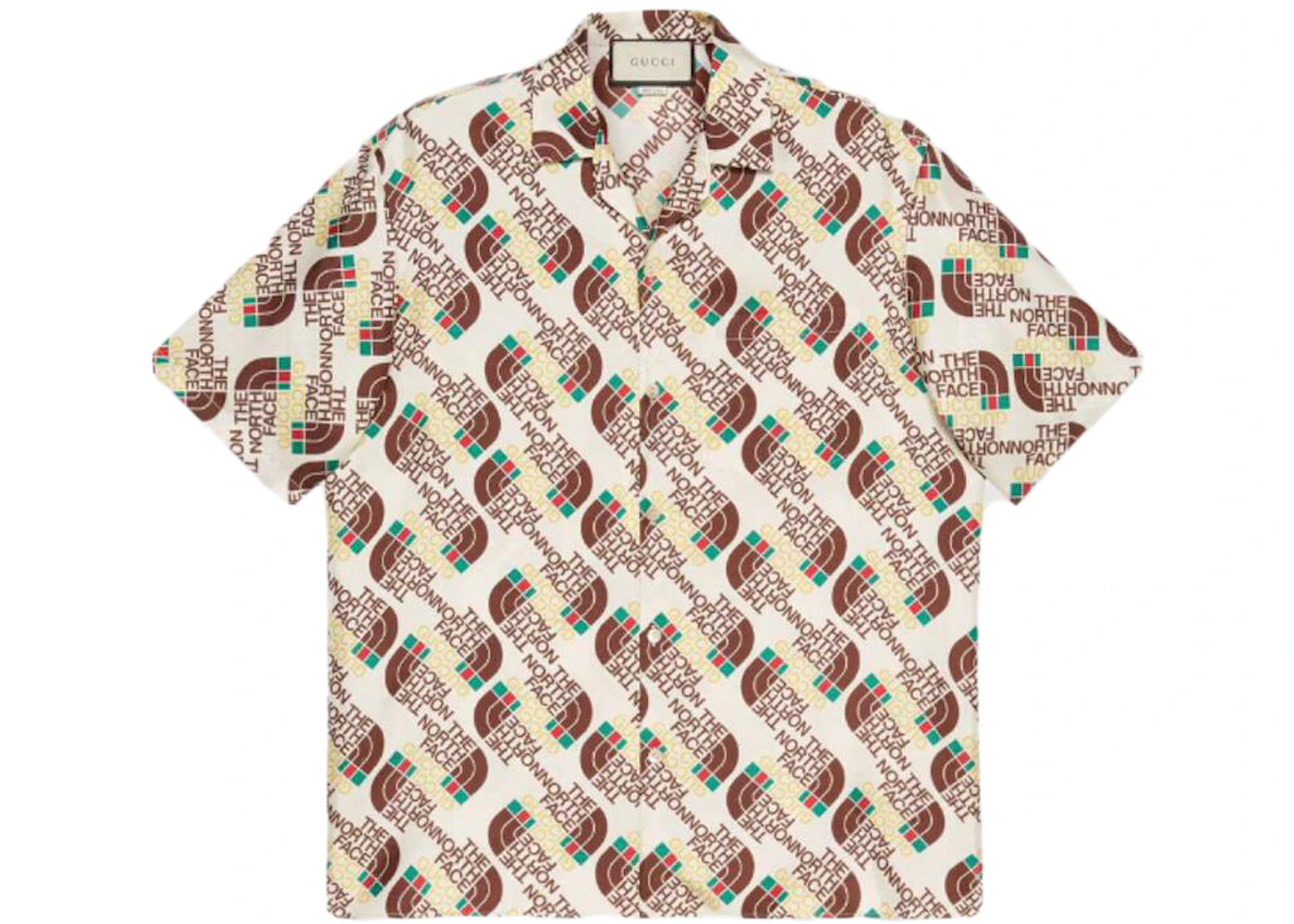 Gucci X The North Face Web Silk Shirt Brown Beige Ss21 Us Gucci X The North Face Web Silk Shirt Brown Beige Ss21 Us