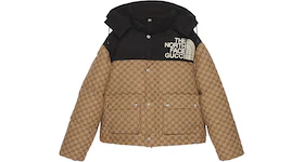 Gucci x The North Face Womens GG Padded Short Jacket Black Ebony Beige