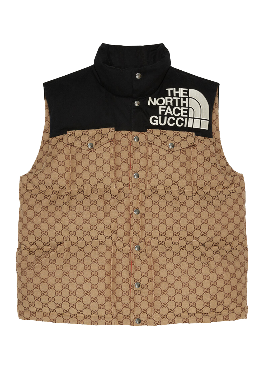 Gucci x The North Face Womens GG Padded Vest Black Ebony Beige