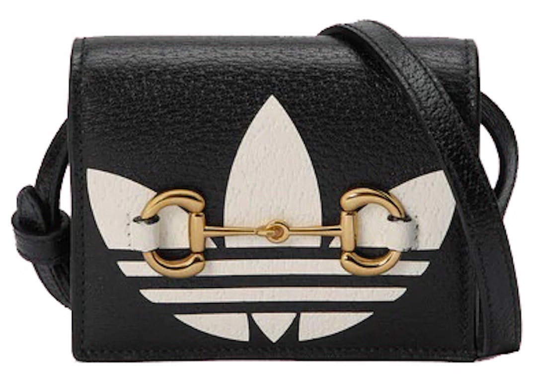 Pre-owned Gucci X Adidas Card Case With Horsebit Black/white