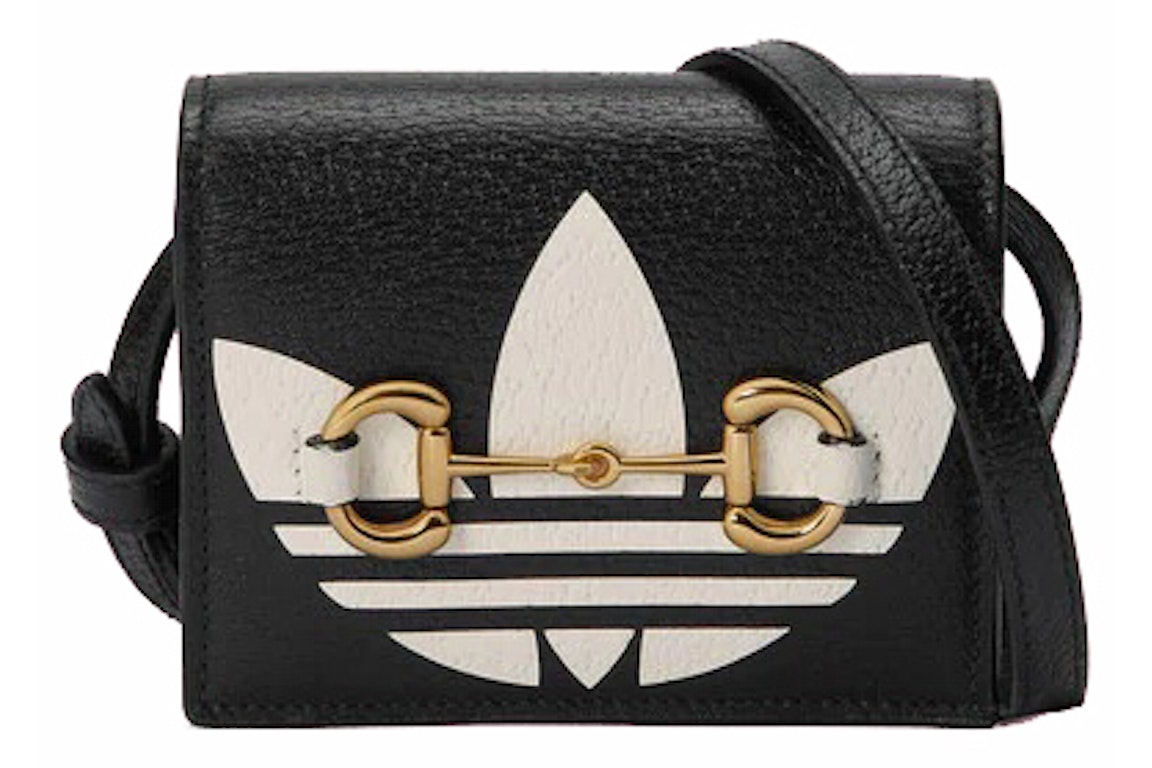 Pre-owned Gucci X Adidas Card Case With Horsebit Black/white