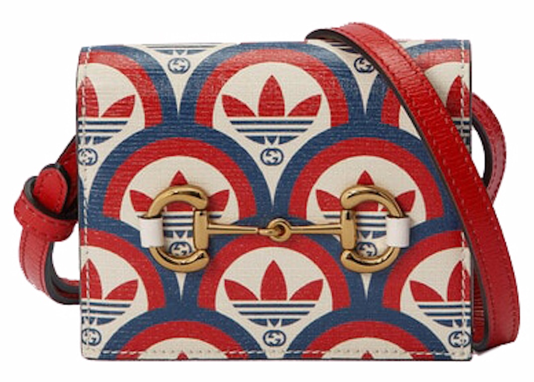 Pre-owned Gucci X Adidas Card Case With Horsebit Blue/red