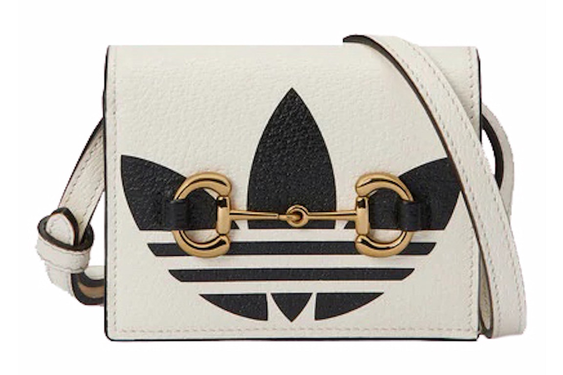 Pre-owned Gucci X Adidas Card Case With Horsebit White/black
