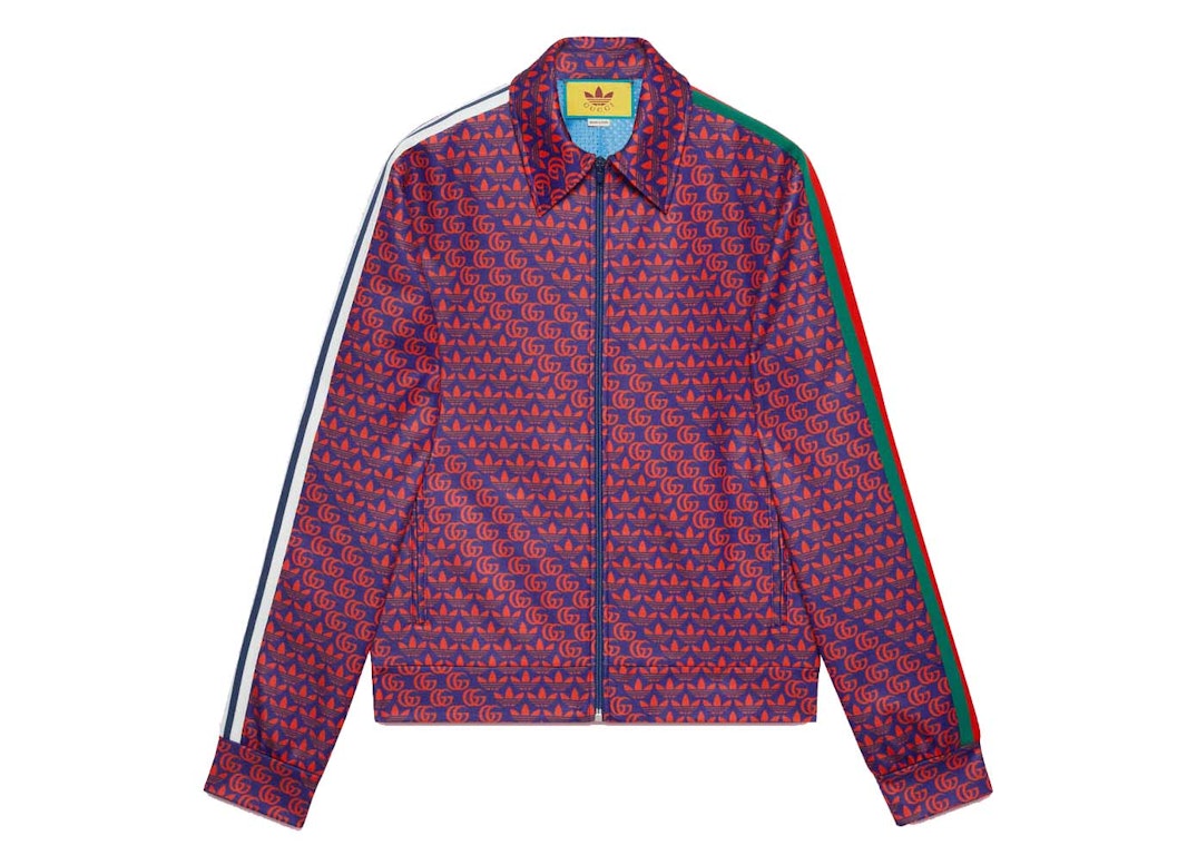 Pre-owned Gucci X Adidas Double G And Trefoil Print Jacket Blue/red