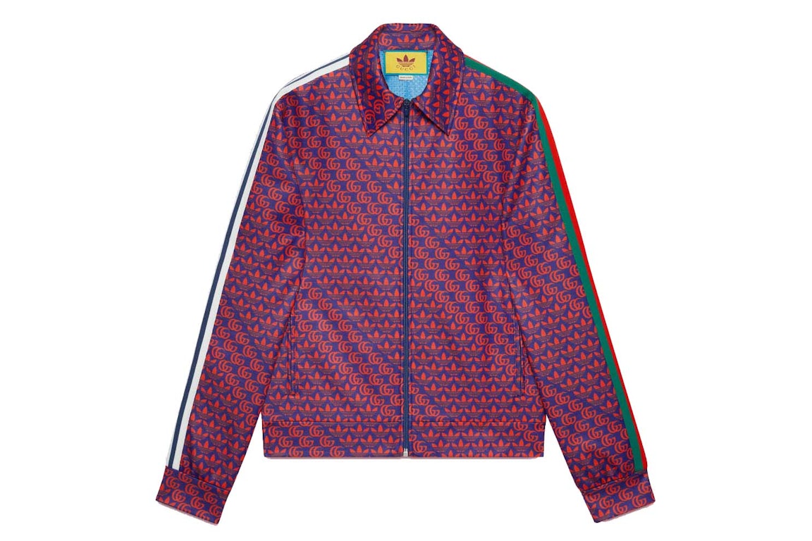 Pre-owned Gucci X Adidas Double G And Trefoil Print Jacket Blue/red
