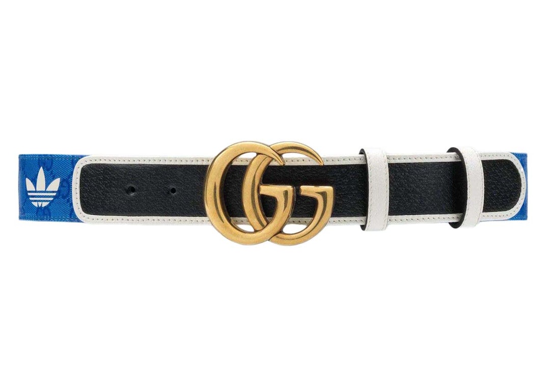 Pre-owned Gucci X Adidas Gg Canvas Belt Blue/black/white