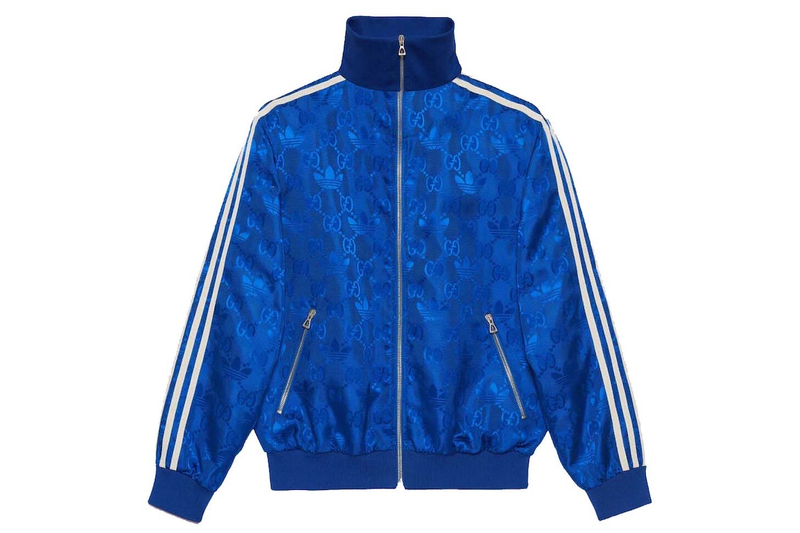 Pre-owned Gucci X Adidas Gg Trefoil Jacquard Jacket Cobalt Blue