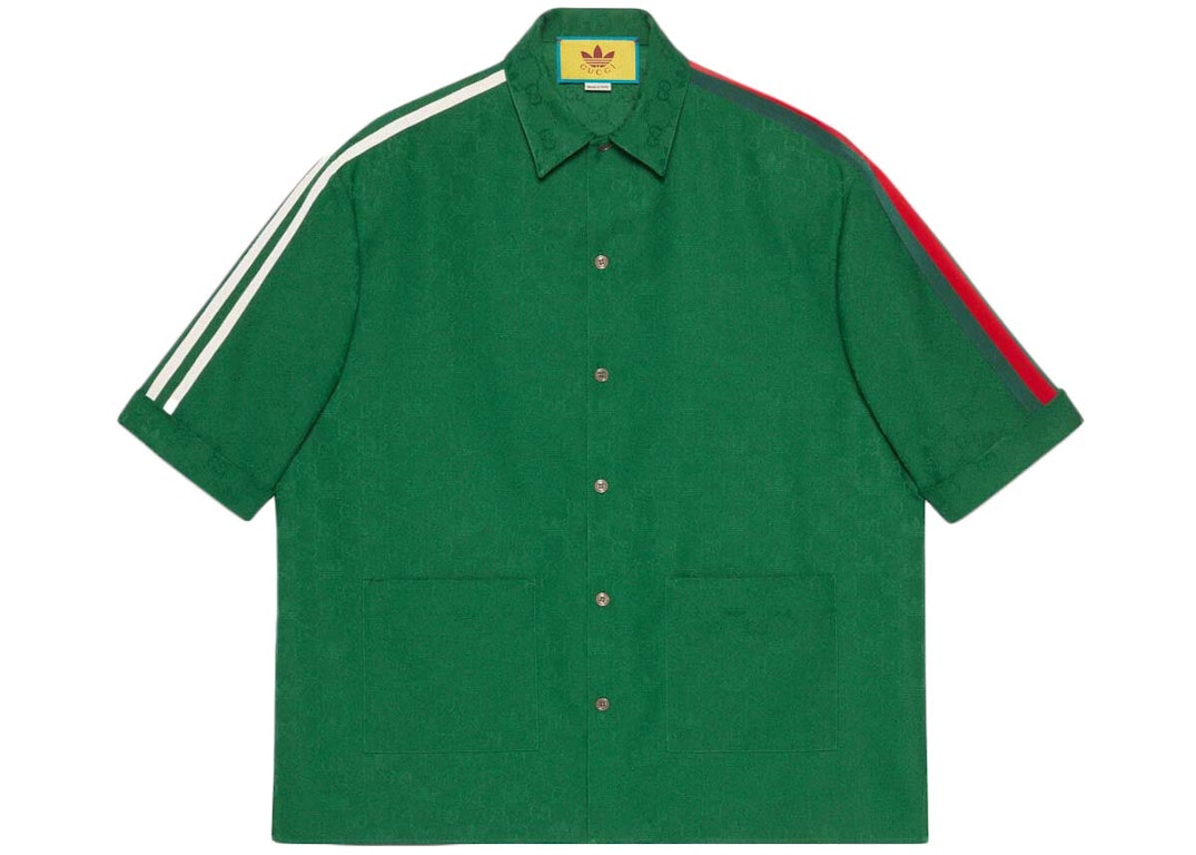 Pre-owned Gucci X Adidas Gg Trefoil Jacquard Shirt Green