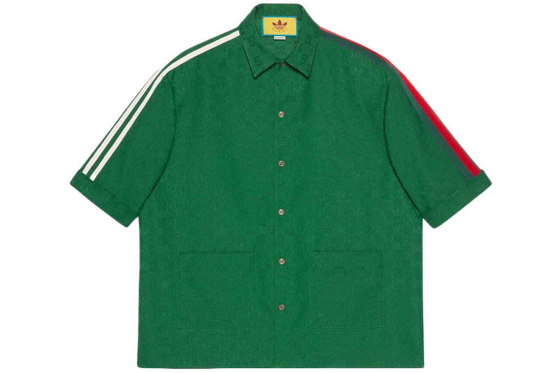 Pre-owned Gucci X Adidas Gg Trefoil Jacquard Shirt Green