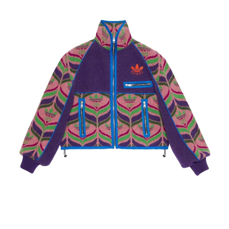 Pre-owned Gucci X Adidas Gg Trefoil Wool Bomber Purple/pink/blue
