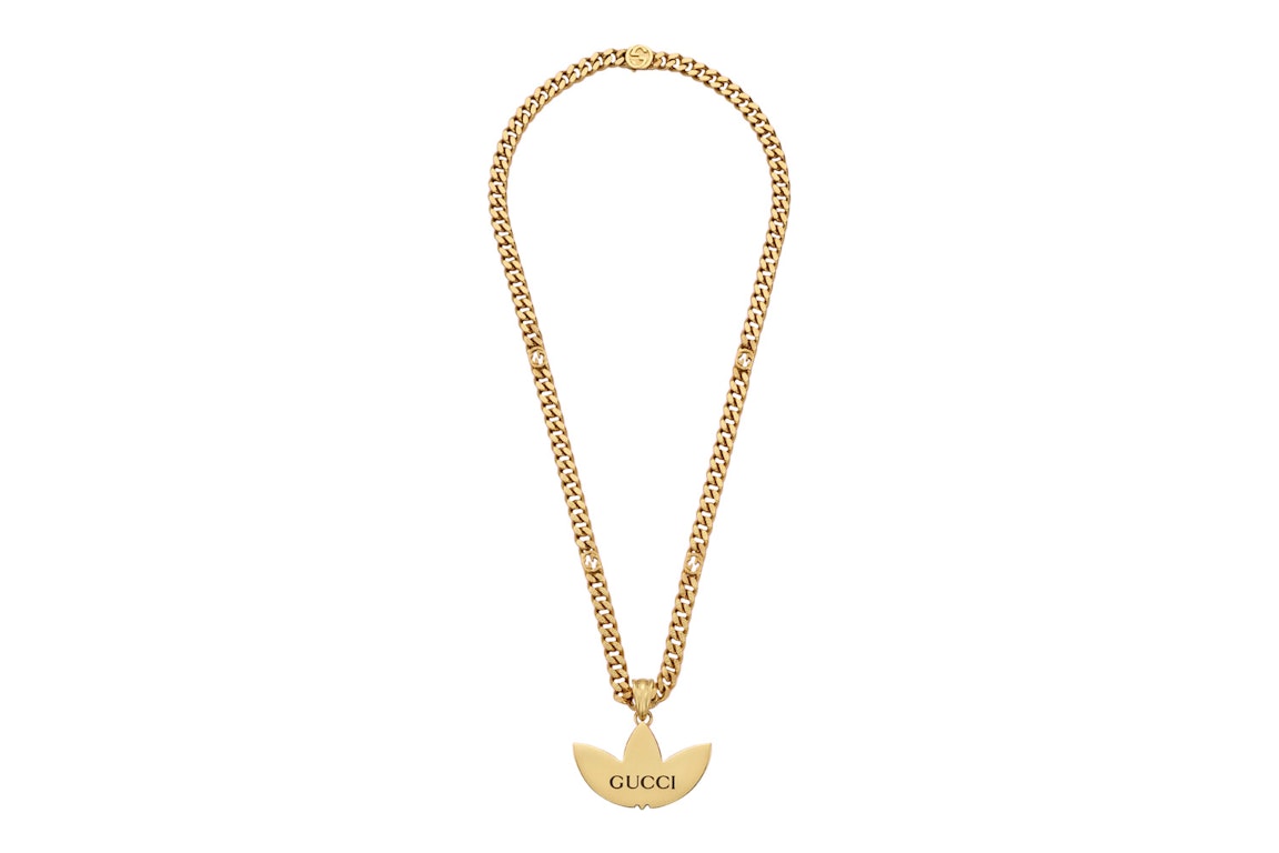 Pre-owned Gucci X Adidas Gourmette Trefoil Pendant Necklace Yellow Gold-tone