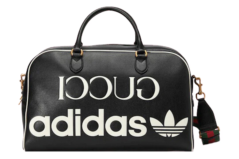 hacer clic cinta juego Gucci x adidas Large Duffle Bag Black in Leather with Gold-tone - ES