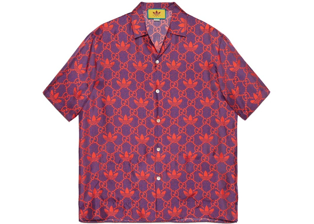 Pre-owned Gucci X Adidas Macro Gg Bowling Shirt Purple/red