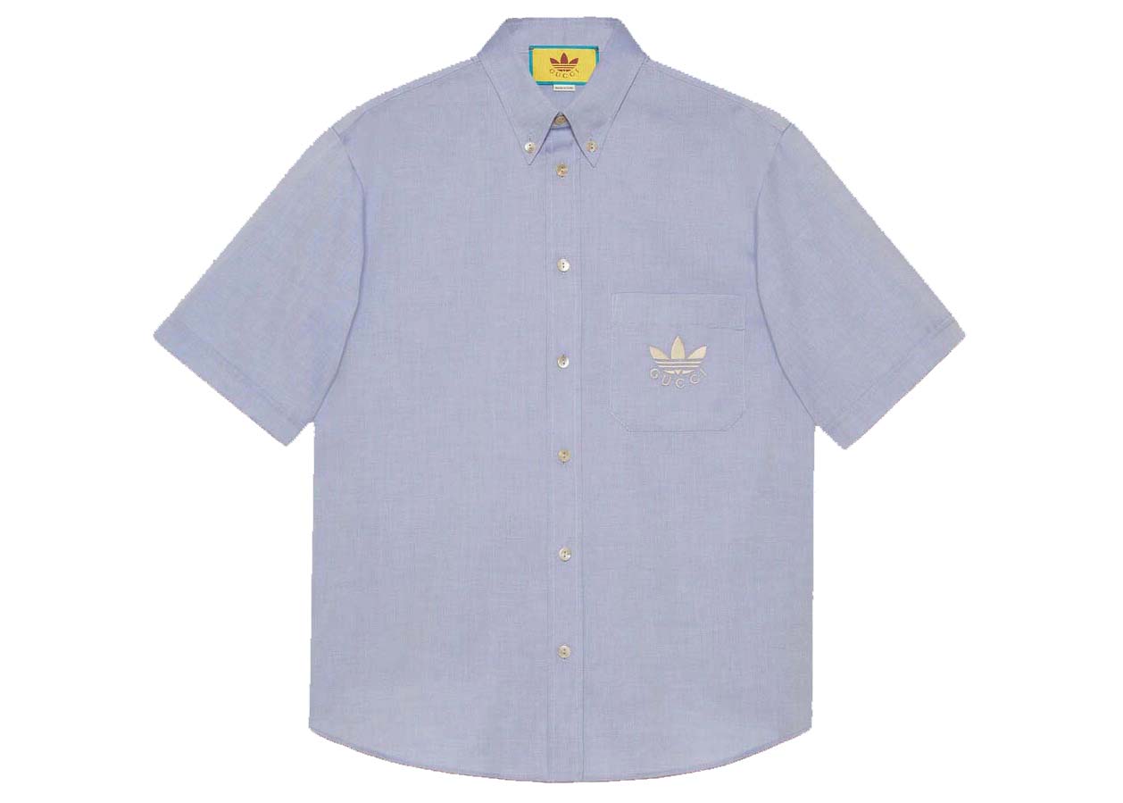 Gucci x adidas Oxford Cotton Shirt Light Blue Men's - SS22 - GB