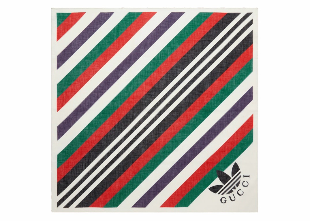 Pre-owned Gucci X Adidas Stripe Print Cotton Scarf Ivory/red