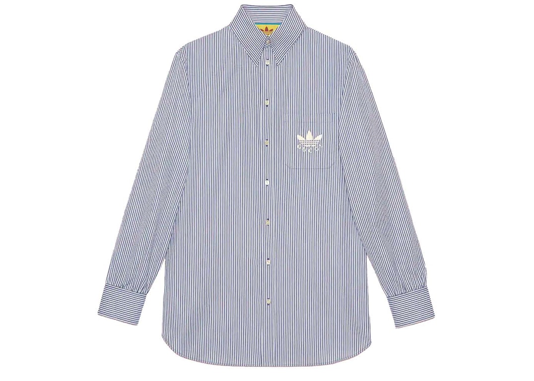 Pre-owned Gucci X Adidas Striped Cotton Shirt Blue/white