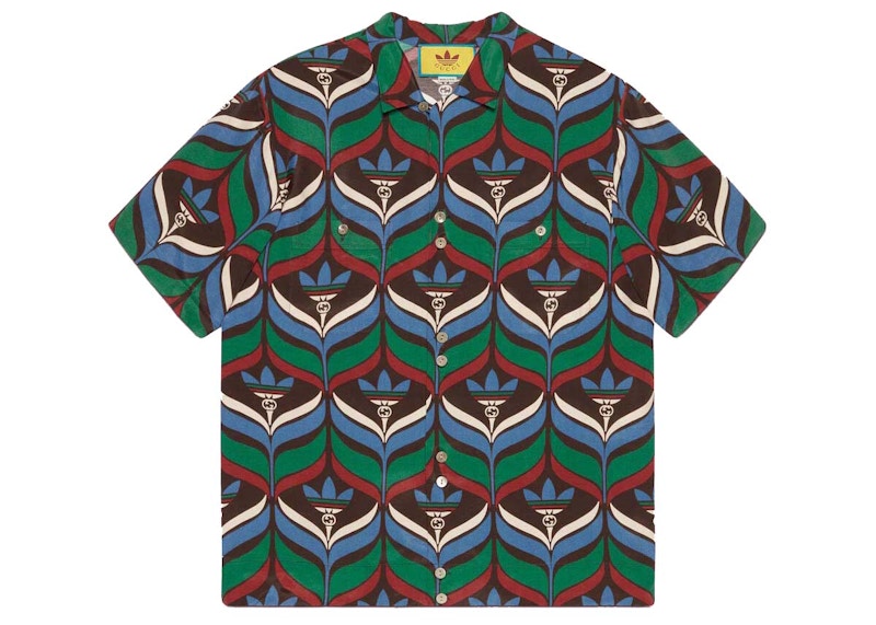 Gucci x adidas Trefoil Print Bowling Shirt Brown/Green - SS22