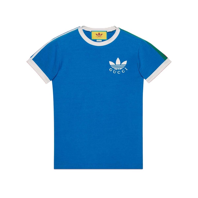 Pre-owned Gucci X Adidas Trefoil Print T-shirt Blue
