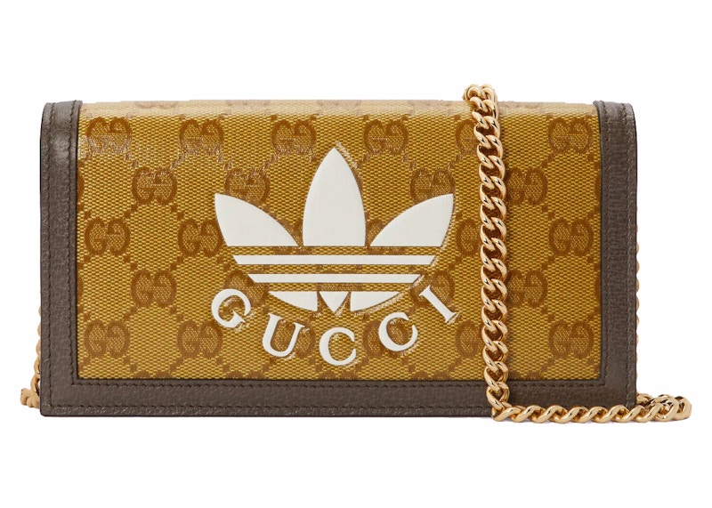 Gucci x adidas Geldborse mit Kette Beige Braun in Coated Canvas Leather with Gold tone DE