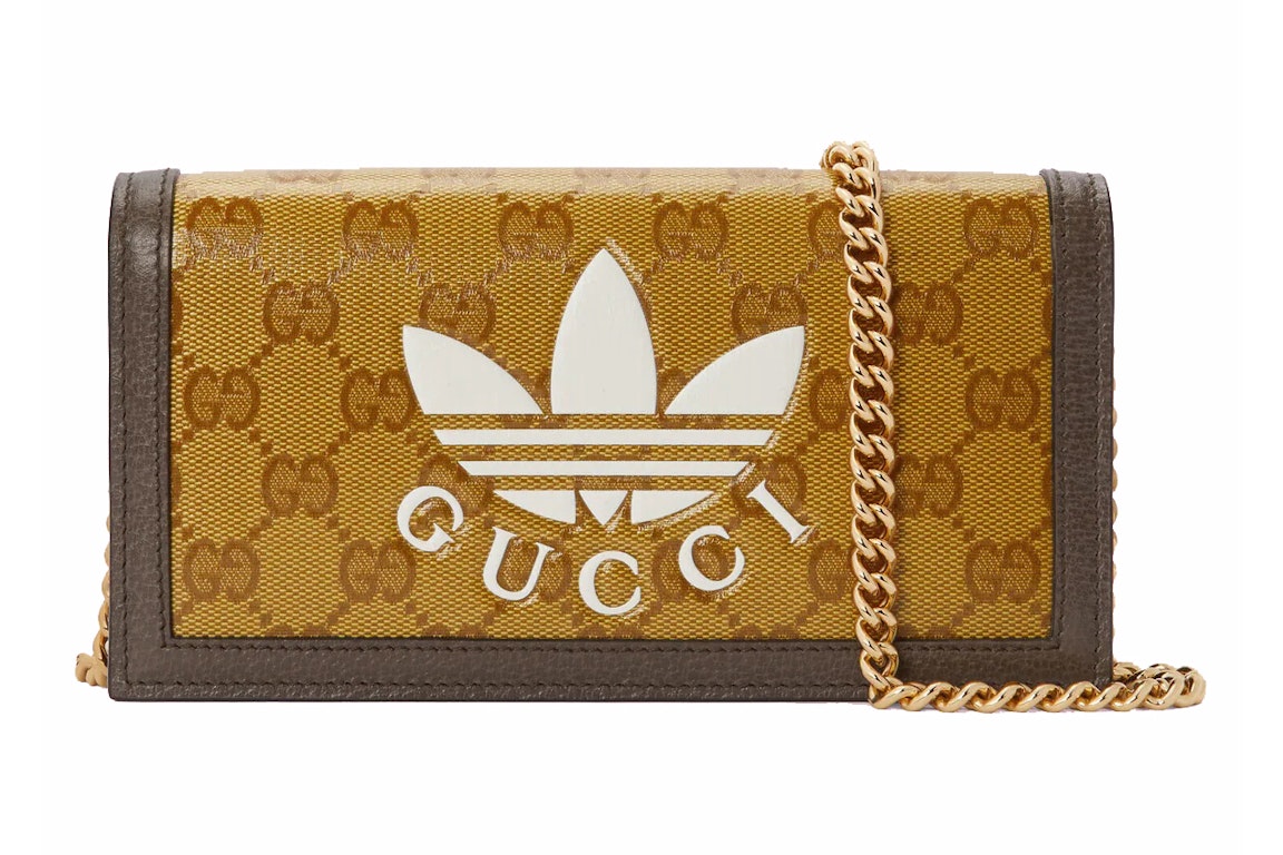 Pre-owned Gucci X Adidas Wallet With Chain Beige/brown