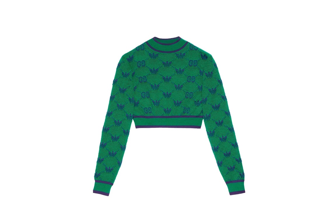 Pre-owned Gucci X Adidas Wool Jacquard Sweater Green/blue