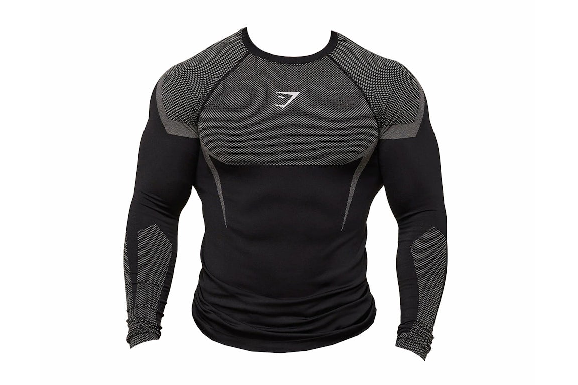 Gymshark Onyx 5.0 Seamless Long Sleeve T-shirt Black/Light Grey Men's ...