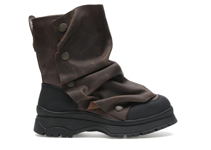 Pre-owned H&m Women's  X Glenn Martens Gaiterdetail Leather Boots Sneakers In Dark Brown