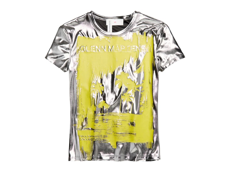 Pre-owned H&m Women's  X Glenn Martens Printed Metallic T-shirt In Silver