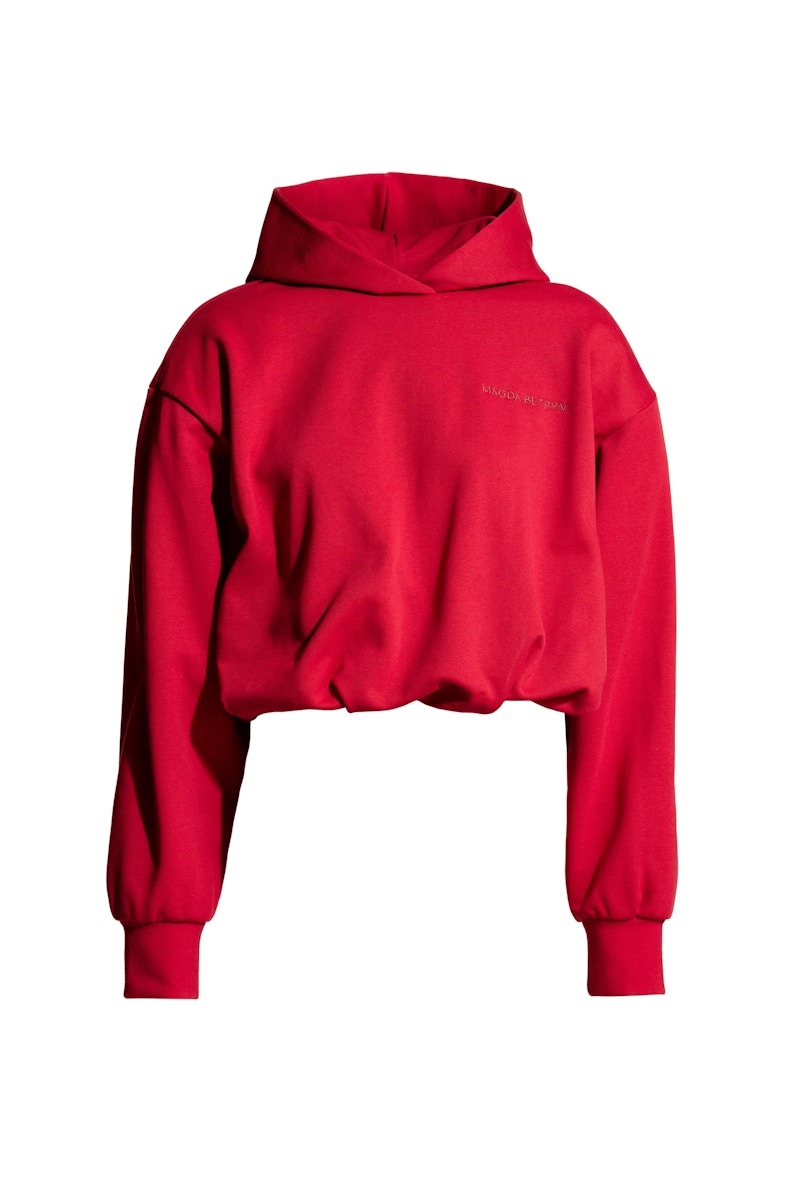 Pre-owned H&m Women's X Magda Butrym Motifdetail Hoodie With Shoulder Pads In Red