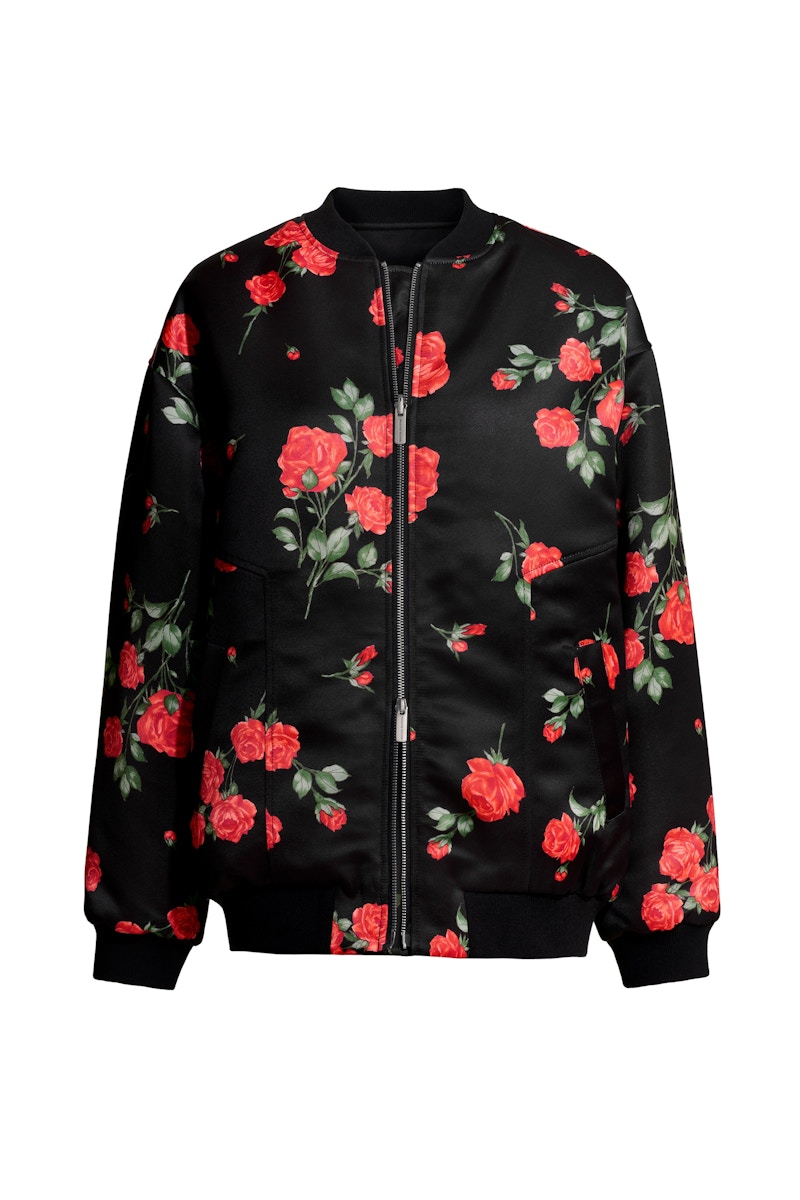 Pre-owned H&m Women's X Magda Butrym Oversized Reversible Bomber Jacket In Black/roses