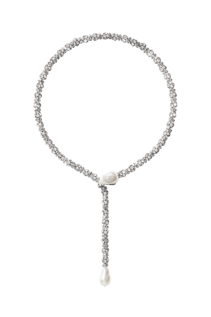 H&M x Magda Butrym Rhinestone-Chain Lariat Necklace Silver