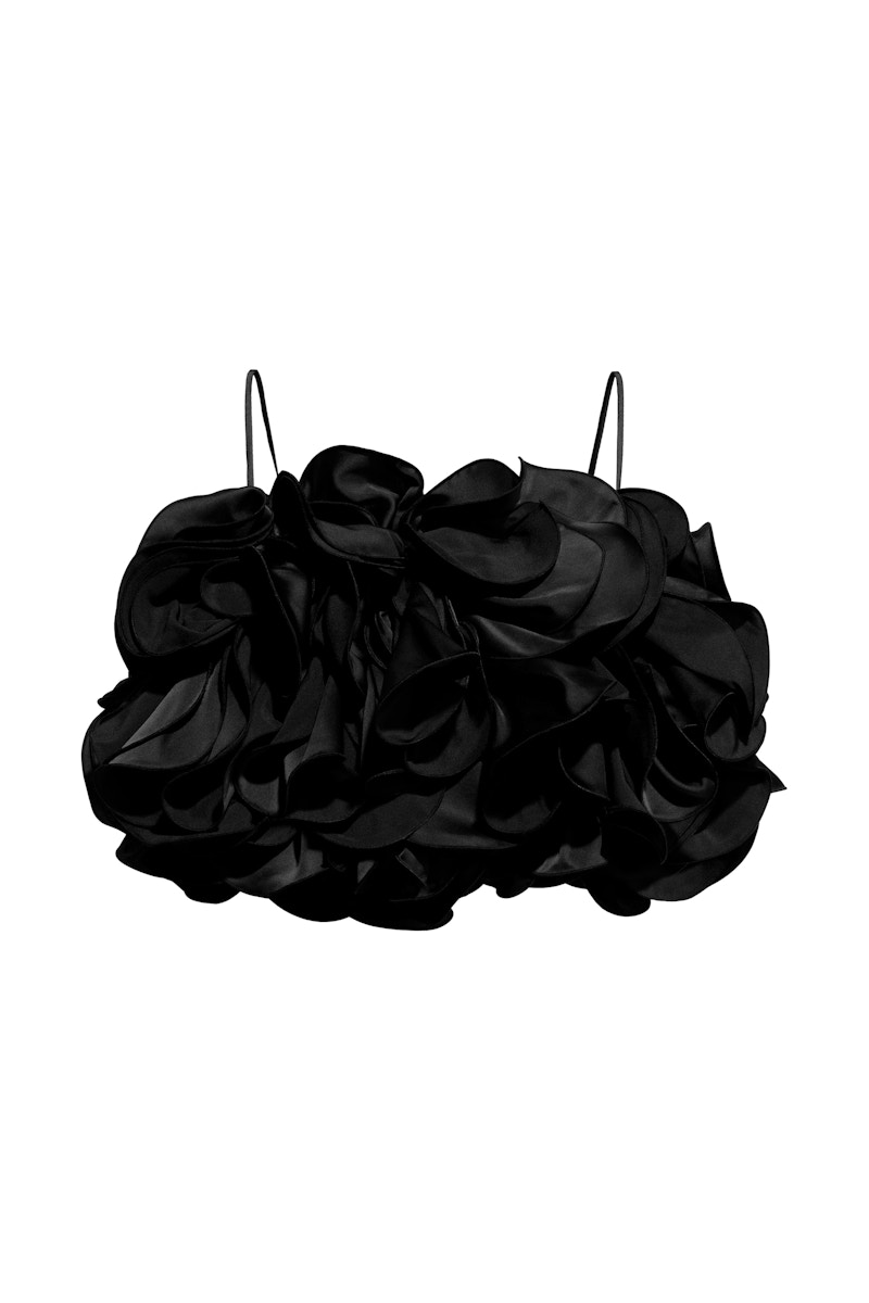 H&M x Magda Butrym Bustier-Top aus Satin mit Rüschen, Schwarz