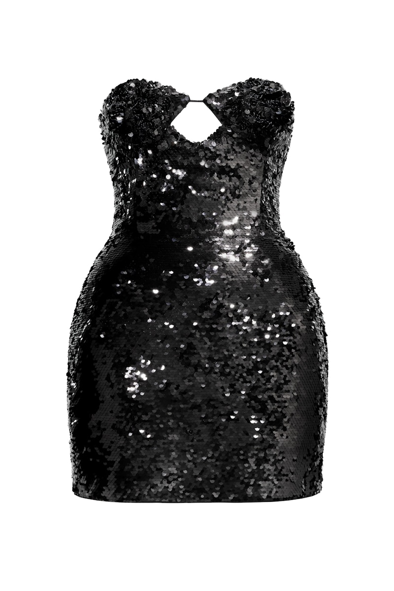 H&M x Magda Butrym Sequined Hourglass Dress with Rose Applique Black - SS25  - US