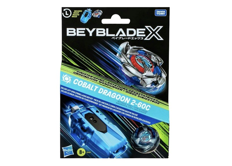 Hasbro Beyblade X Cobalt Dragoon 2-60C Deluxe Left Spin String Launcher Set