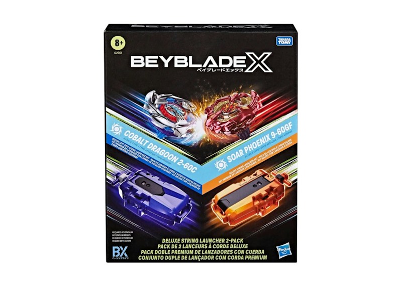 Hasbro Beyblade X Deluxe Saitenwerfer, Kobaltblau, Dragoon & Soar Phoenix, 2er-Pack