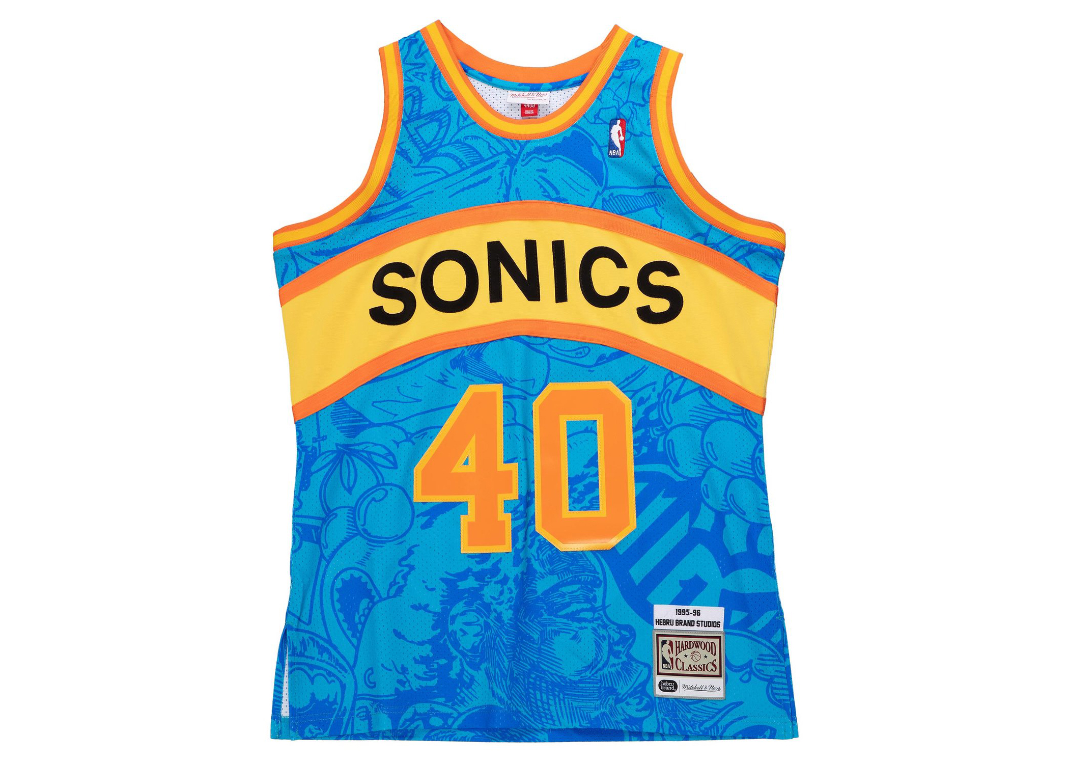 Hebru Brantley x Mitchell & Ness Seattle Sonics Jersey Blue Men's