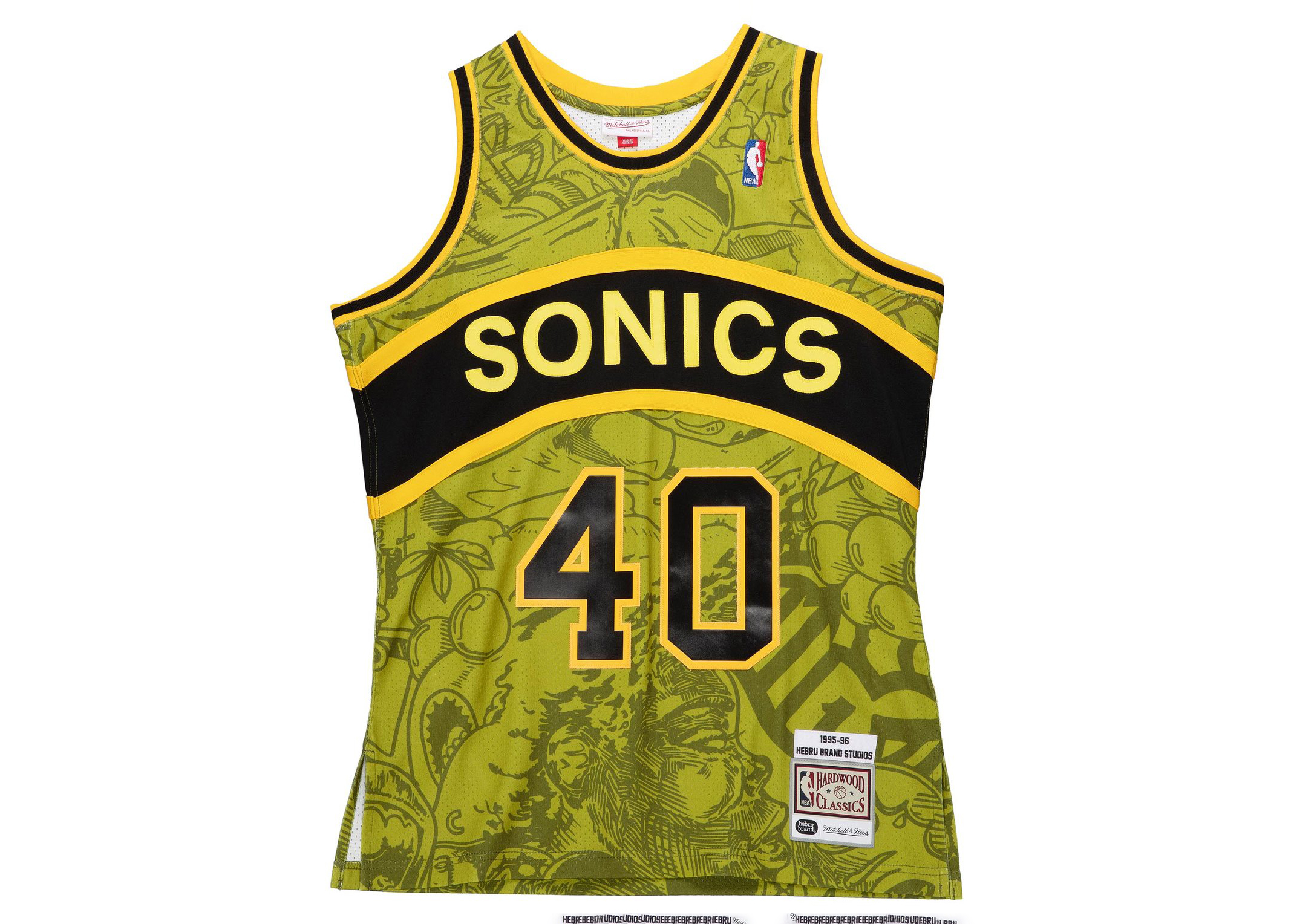 Hebru Brantley x Mitchell & Ness Seattle Sonics Jersey Green