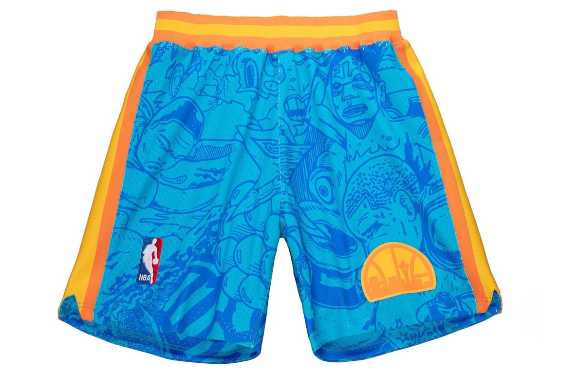 Pre-owned Hebru Brantley X Mitchell & Ness Seattle Sonics Shorts Blue