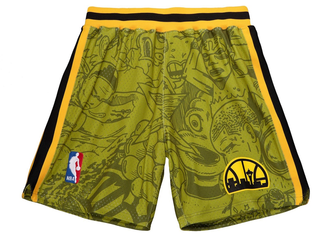 Pre-owned Hebru Brantley X Mitchell & Ness Seattle Sonics Shorts Green