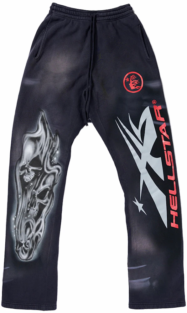 Hellstar Airbrushed Skull Flare Bottom Sweatpants Midnight Dye Black Men's  - FW23 - US