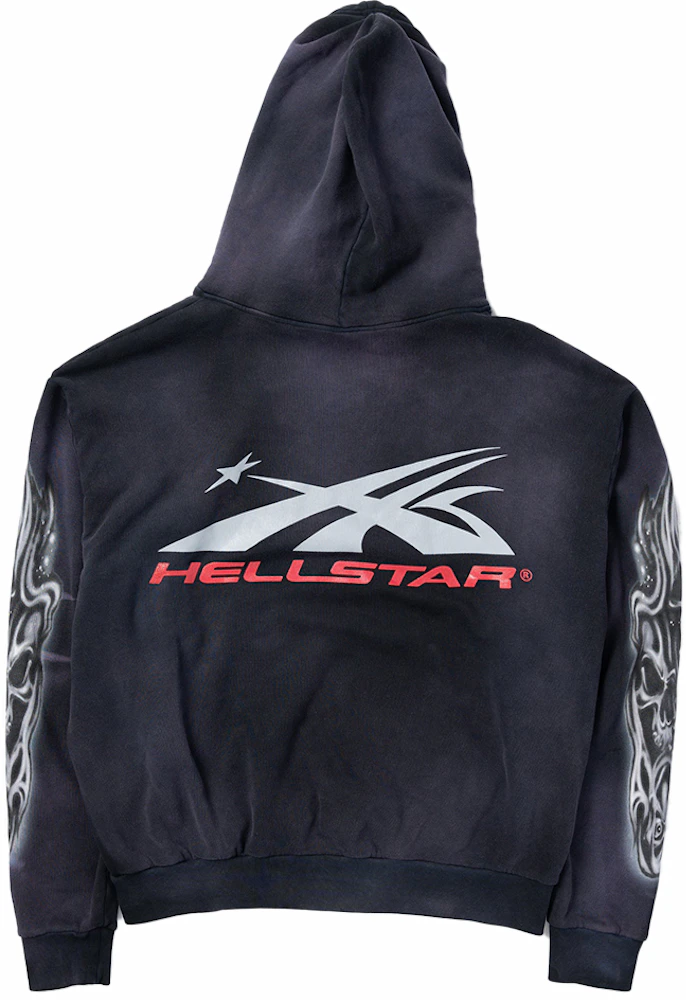 Hellstar Airbrushed Skull Flare Bottom Sweatpants Midnight Dye Black