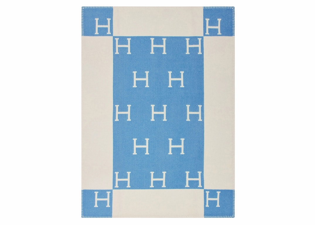 Pre-owned Hermes Avalon Baby Blanket Bleu Genievre/blanc