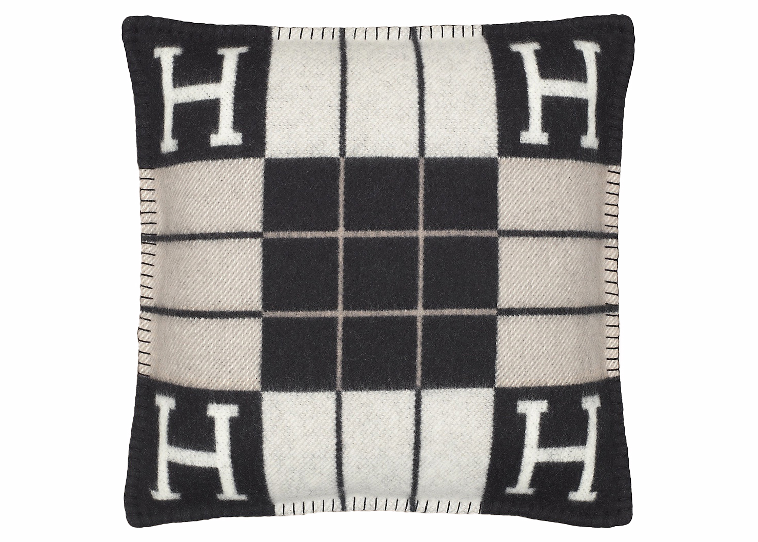 Hermes Avalon III Pillow Small Model Ecru Noir in Merinos Wool