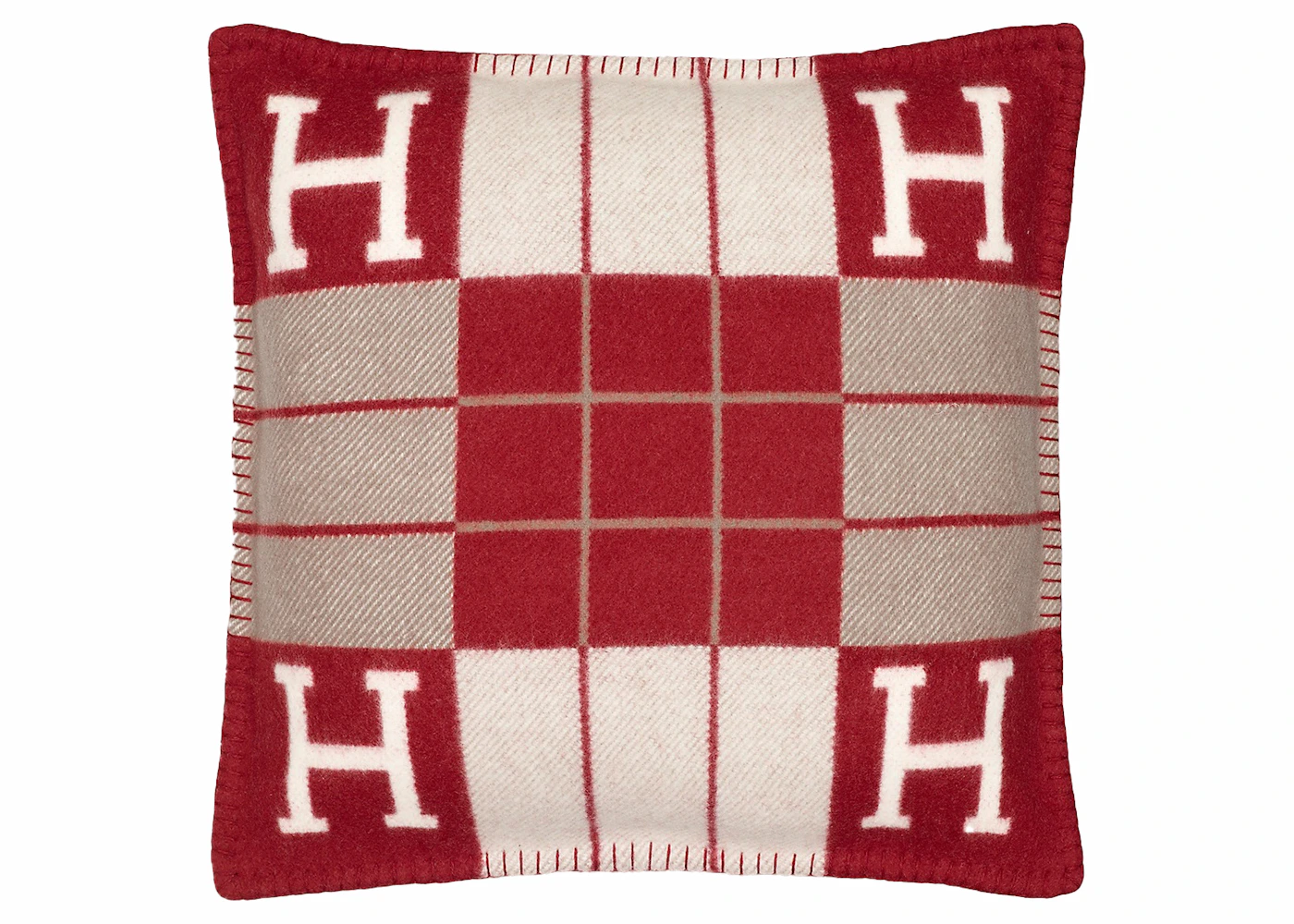 Hermes Avalon III Pillow Small Model Ecru Rouge H in Merinos Wool ...