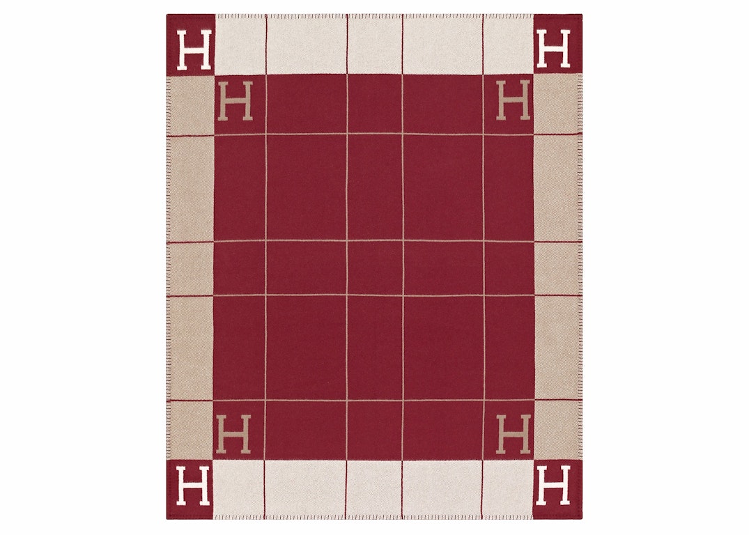 Pre-owned Hermes Avalon Iii Throw Blanket Ecru/rouge