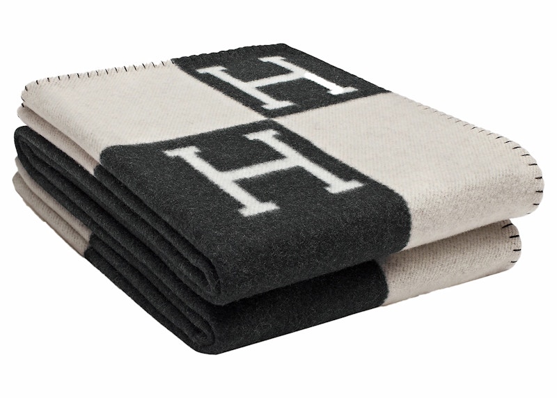 Hermes Avalon Throw Blanket Ecru/Gris Fonce in Merinos Wool/Cashmere US