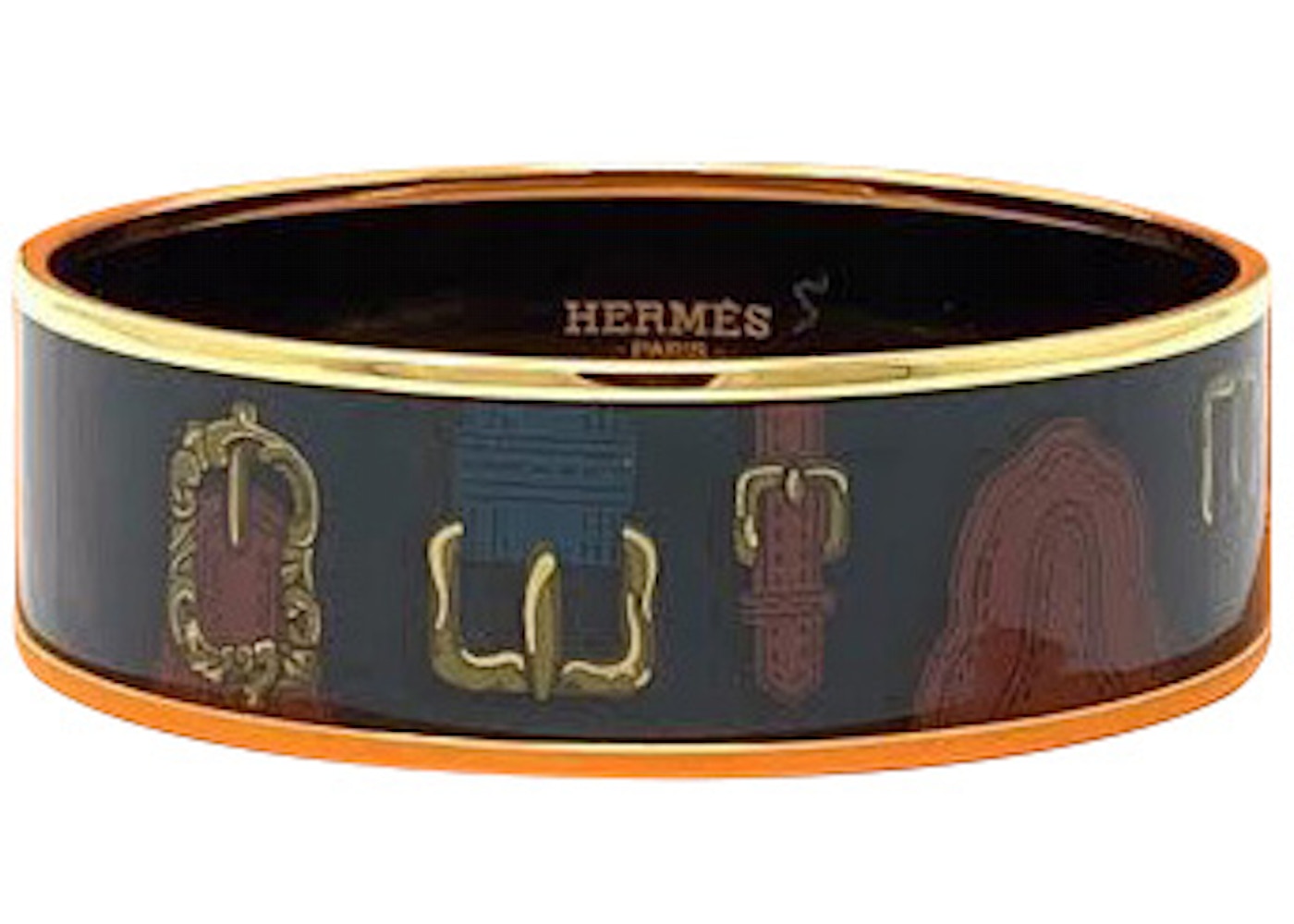 Hermes Bangle Harnais Des Presidents Navy in Enamel with Gold Plated