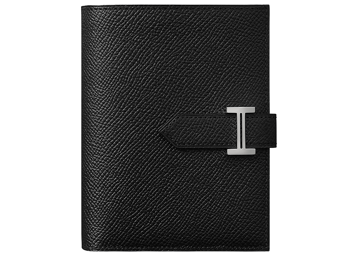 Hermes Bearn Compact Wallet Black in Calfskin Leather with